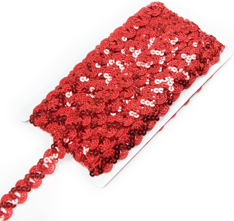 TACOLO Flat Sequin Ribbon Trim 24 Yards, 2 Rolls Sequin Trim by The Yard for Wedding Dress, Embellishments, Headband, Fringe (Red) - Image 1